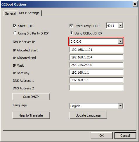 Server DHCP settings