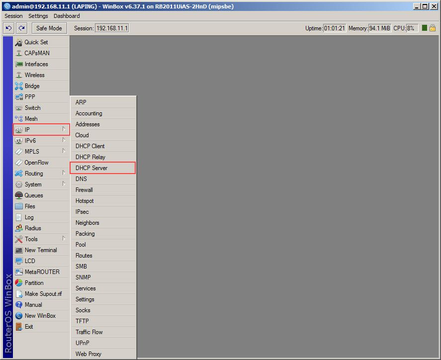 Select DHCP Server on IP 