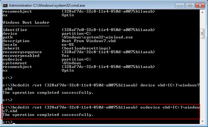 Bcdedit set vhd