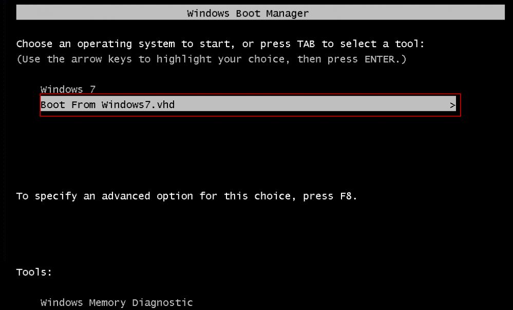 Boot from Windows 7 vhd