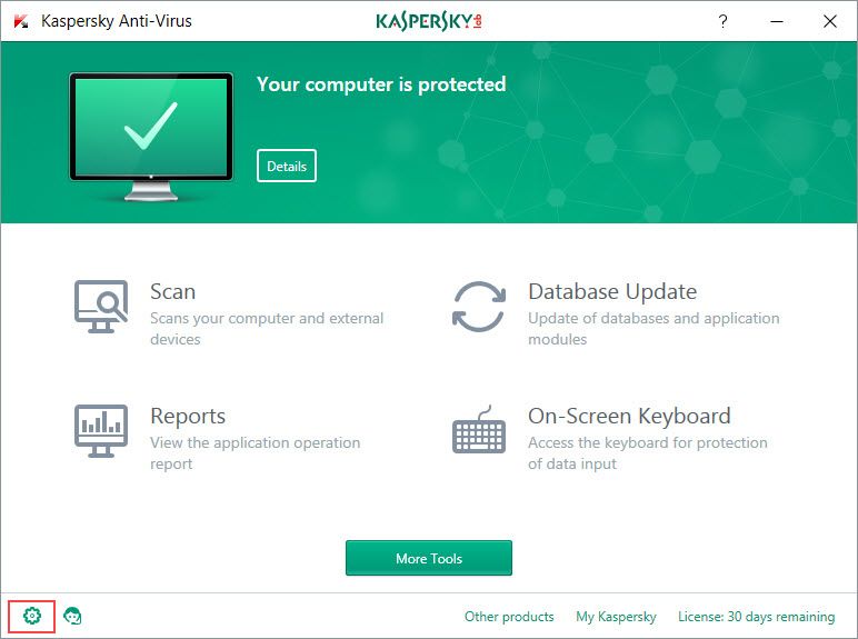 Kaspersky main interface