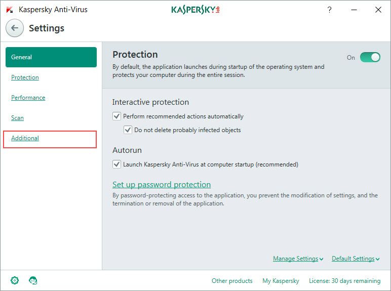 Kaspersky general settings