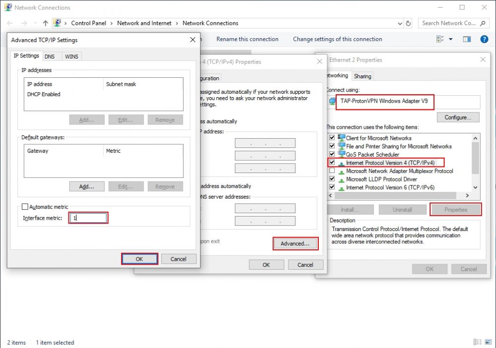 setting network metric