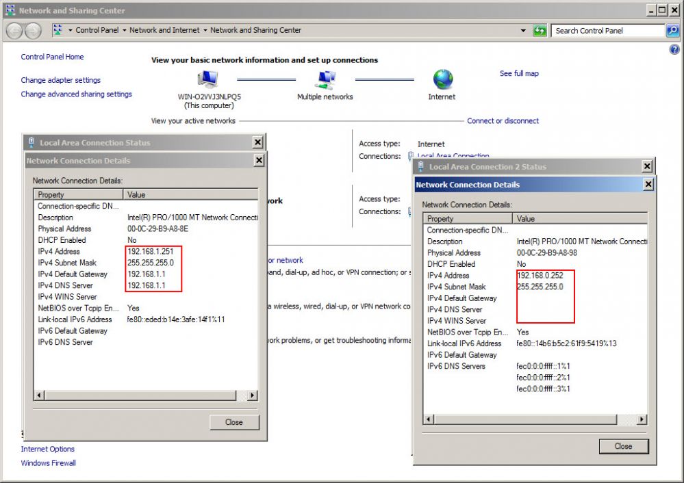 Two NIC settings