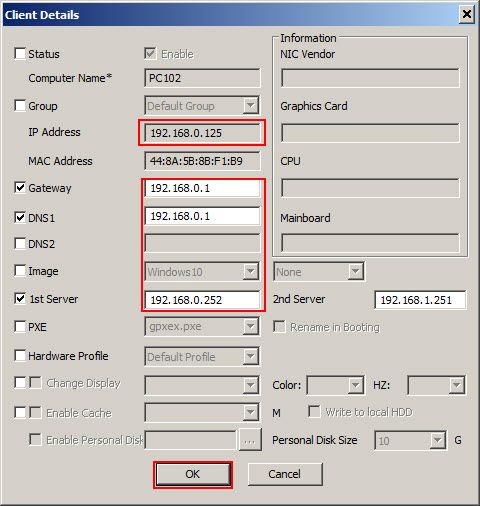 set client gateway and dns