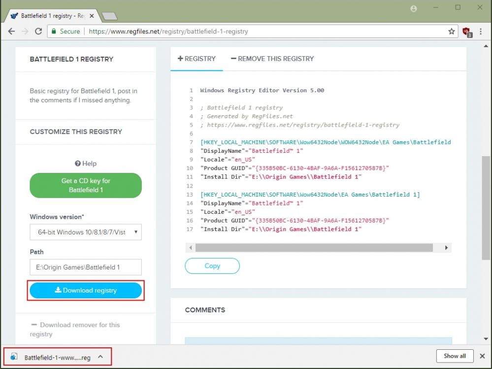 download registry battlefield 1