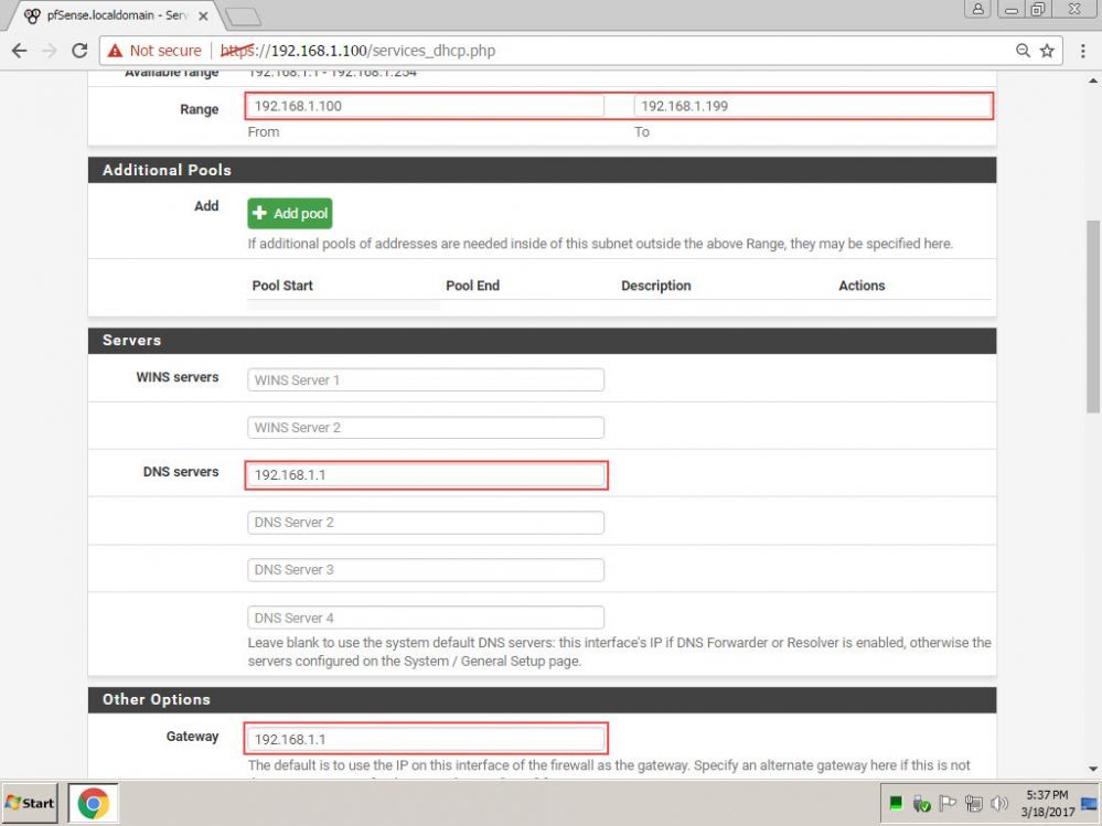 pfSense DHCP Settings