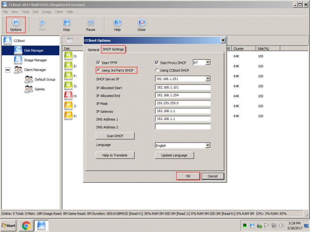 CCBoot 3rd Party DHCP