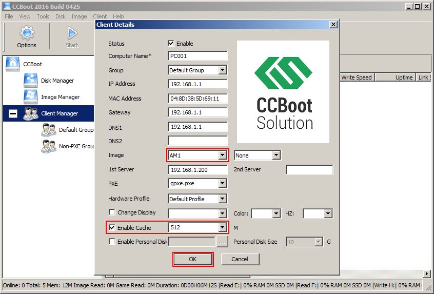 Client Image and Cache Settings