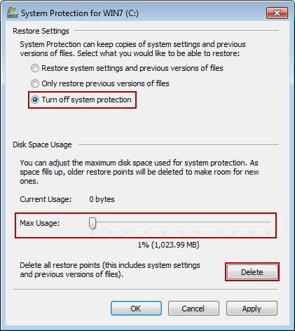 System Protection for WIN7