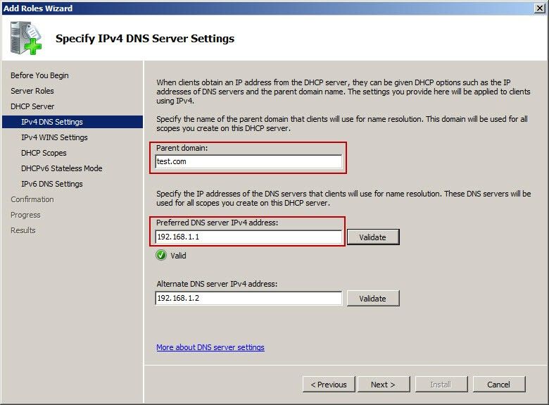 Specify IPv4 DNS Server Settings