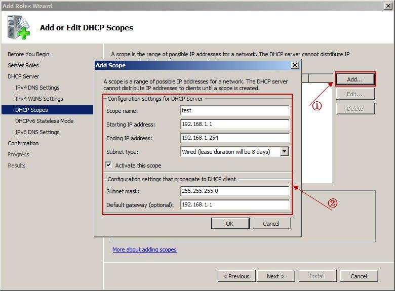 Add or DHCP Scopes