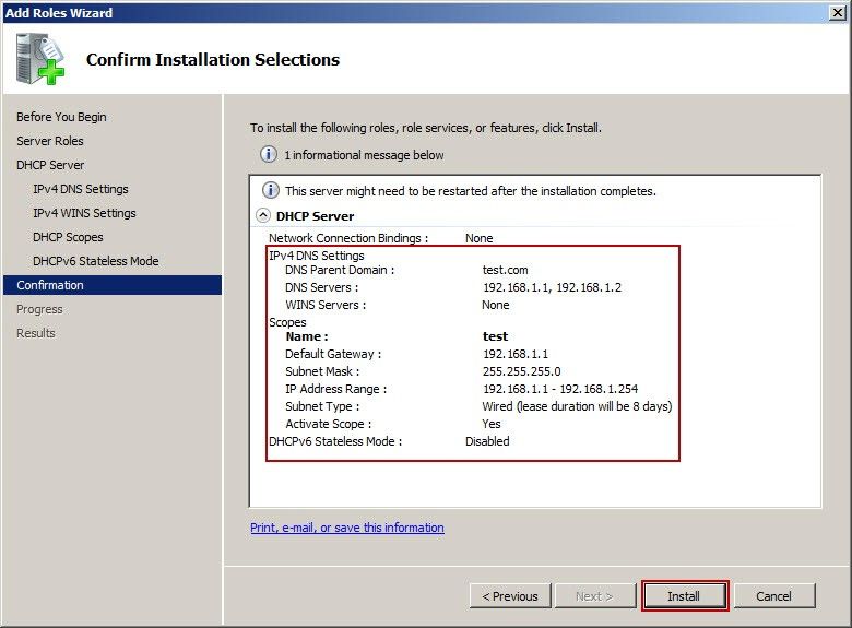 Confirm Installation Selections