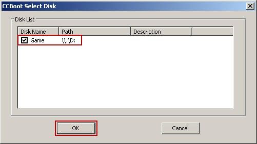 CCBoot Select Disk