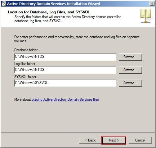 Location for Database Log Files and SYSVOL