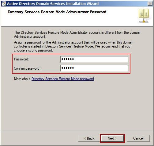 Directory Services Restore Mode Administrator Password