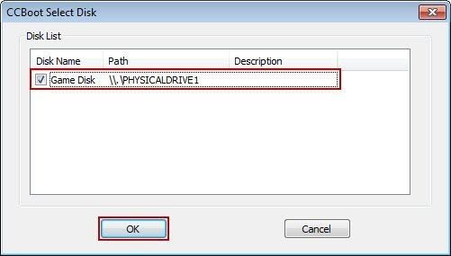 CCBoot Select Disk