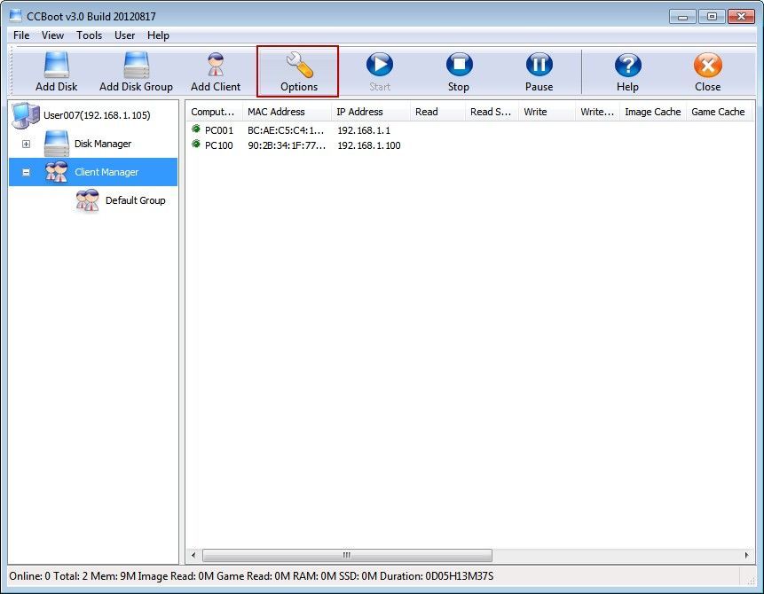 CCBoot Main Interface