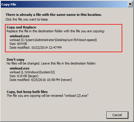 Replace winload file