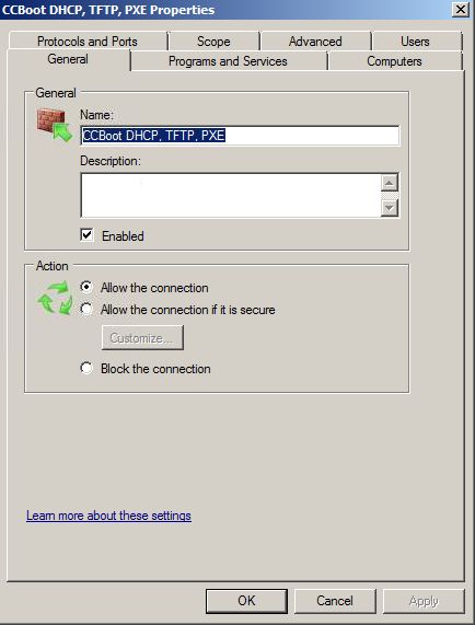 CCBoot DHCP TFTP PXE Properties