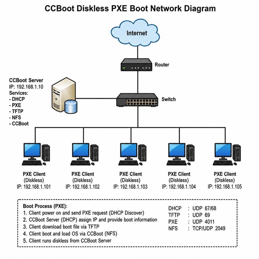 How to Set Up Single-Image, Multi-PC Boot with CCBoot (Diskless PXE Boot)