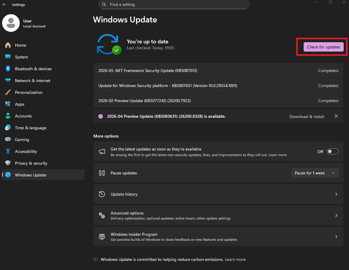 1 - Update windows directly