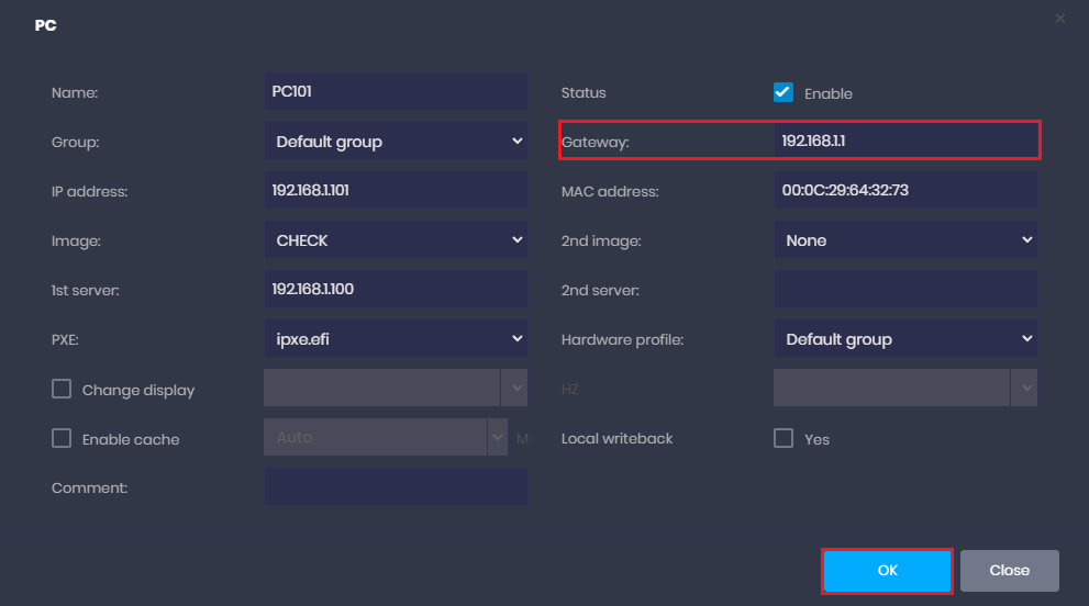 Change gateway for clients for different internet