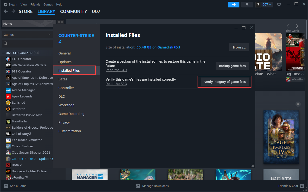 Verify game cache files (Steam)