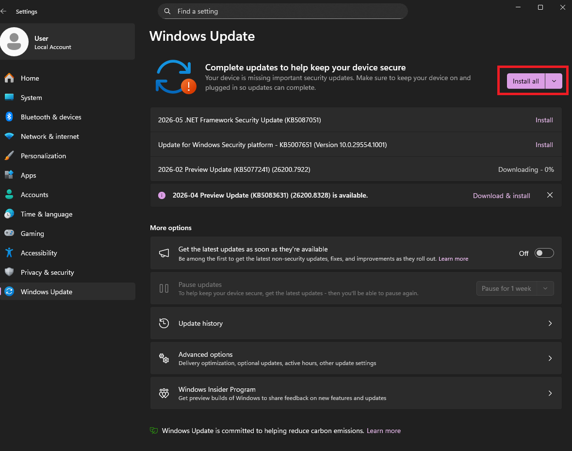 1 - Update windows directly