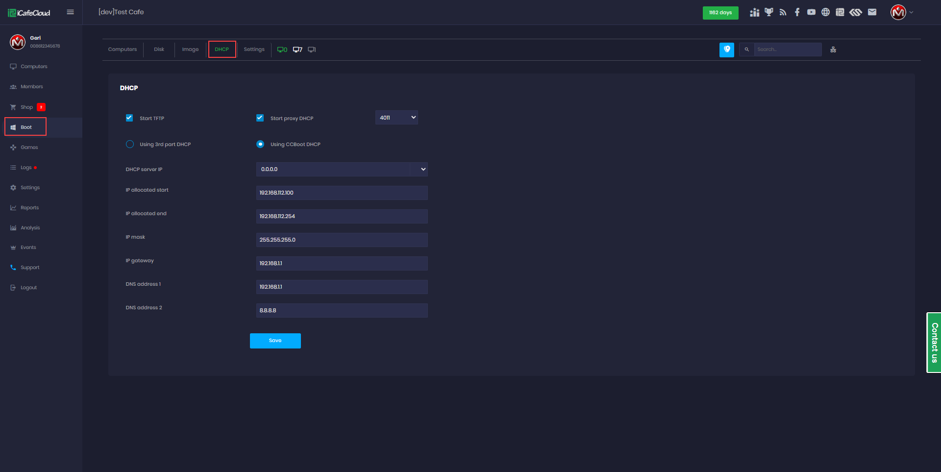 DHCP settings