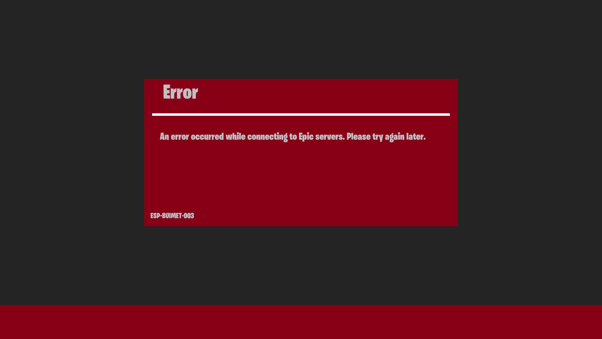 Epic games error in connection