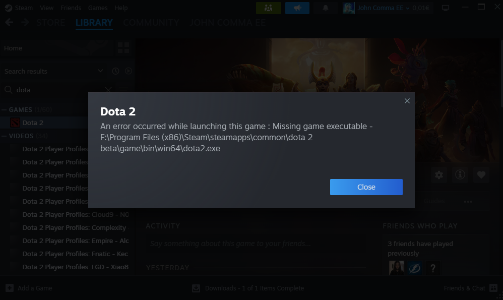 Dota2 missing game executable issue