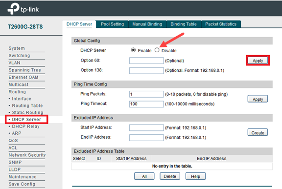 Disable DHCP on Lan