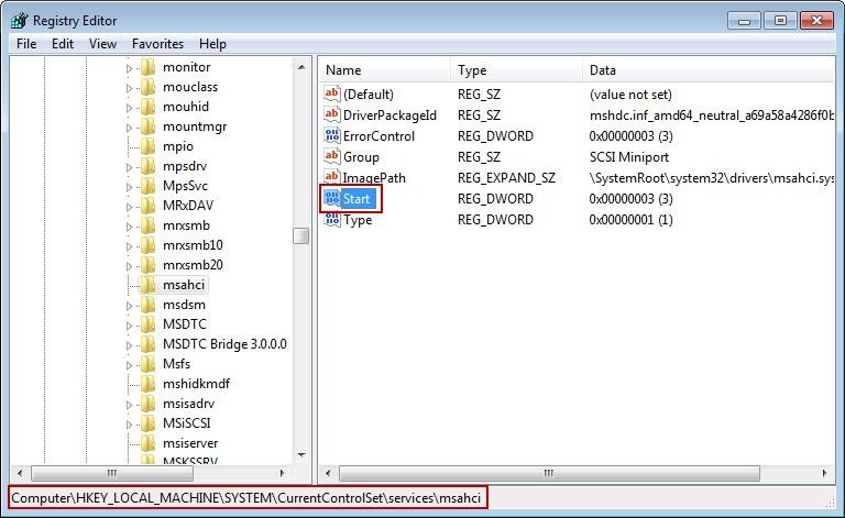 Enable AHCI in the server BIOS