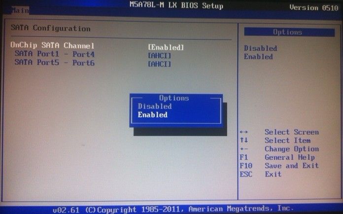 Enable AHCI in the server BIOS