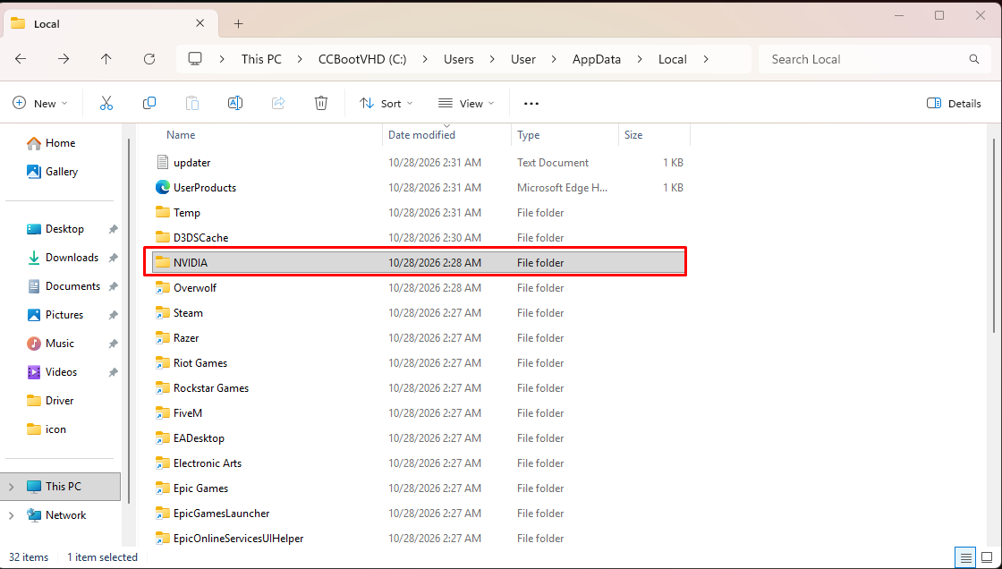 Disable Nvidia cache saving